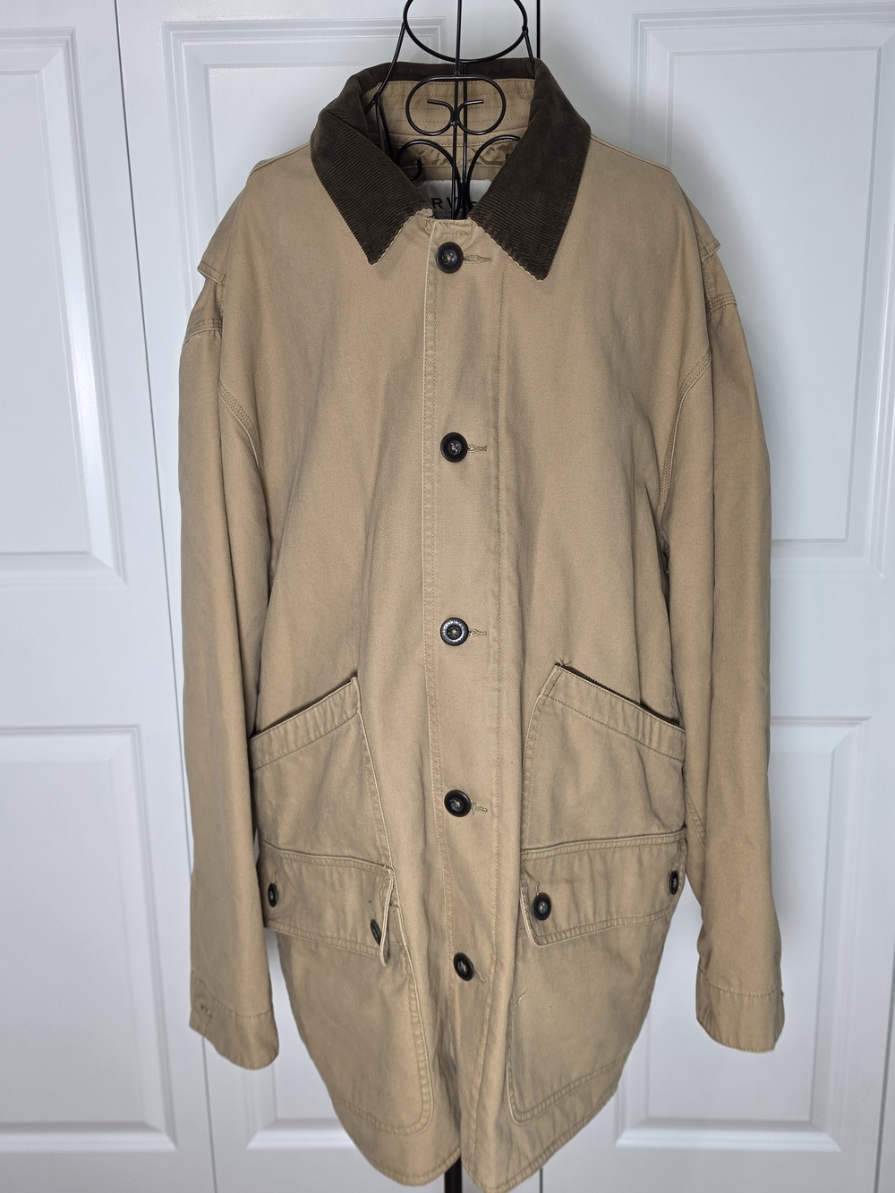 Orvis Tan Barn Jacket XXL Corduroy Collar Quilted Lined Field Coat Mens